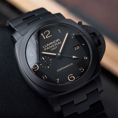 panerai luminor 1950 tuttonero gmt black dial men's watch|More.